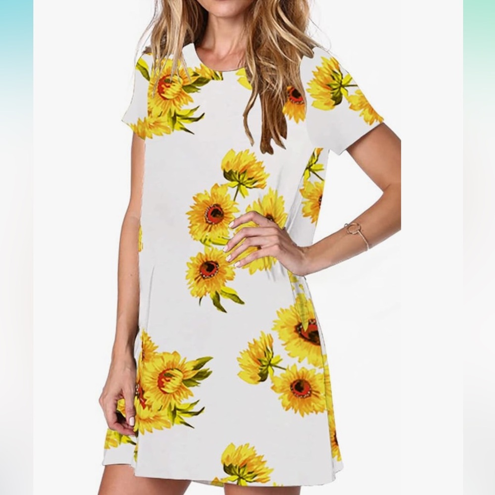 Alaster Women' Casual Summer T - Dress Loose Short Sleeve Tunic Dress wi/ Pocket